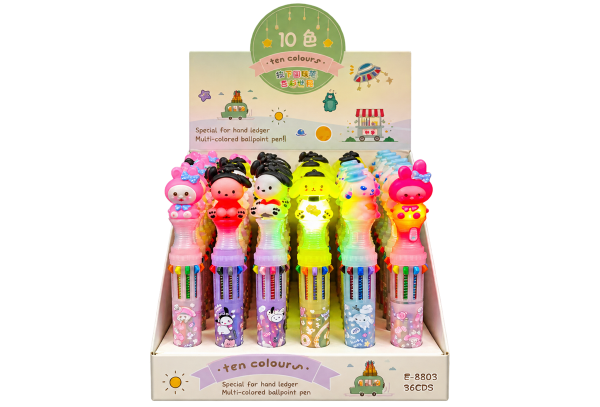10-Colour Character Ballpoint Pen with Light E-8803 - 1