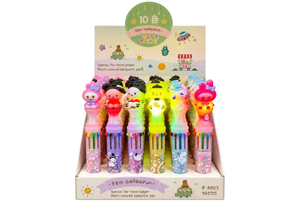 10-Colour Character Ballpoint Pen with Light E-8803 - 1
