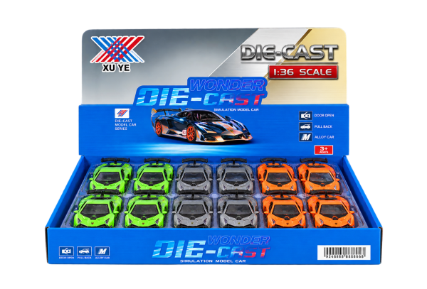 Die-Cast Pull-Back Cars Display - 12 pcs