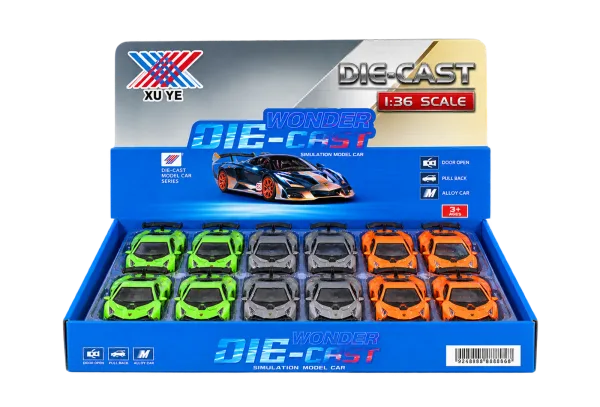 Die-Cast Pull-Back Cars Display - 12 pcs