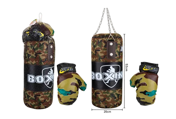 Camouflage Boxing Bag & Gloves Set