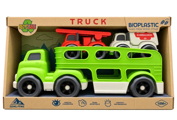 Bioplastic Car Carrier Truck & Rescue Vehicles Set - 1
