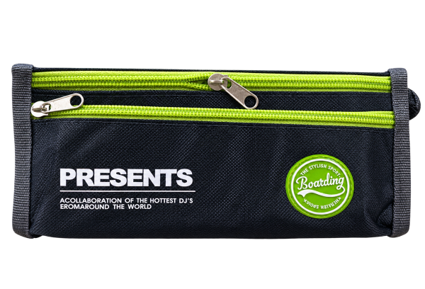 Boarding Double-Zip Pencil Case – Black & Green - 1