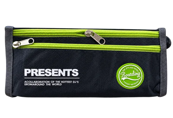 Boarding Double-Zip Pencil Case – Black & Green - 1