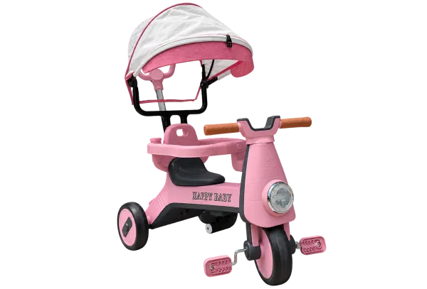 Happy Baby Tricycle with Canopy & Push Handle – Pink - 1