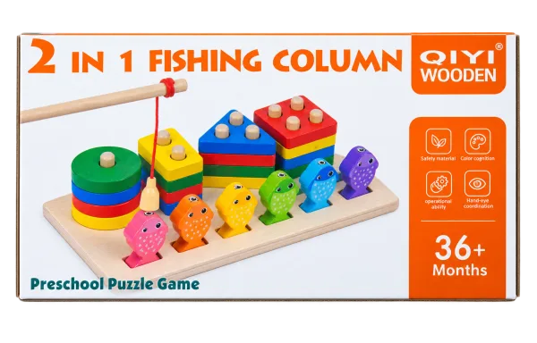 2-in-1 Fishing Column Wooden Preschool Game - 1