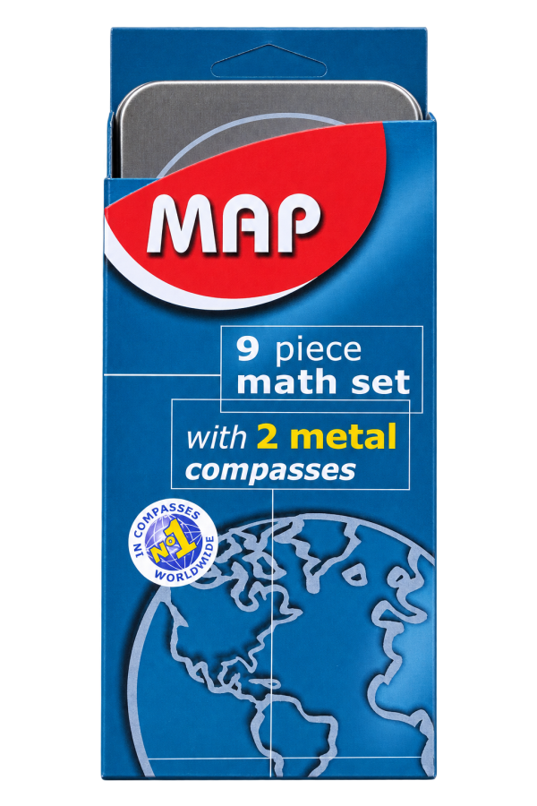 MAP 9-Piece Math Set with 2 Metal Compasses - 1