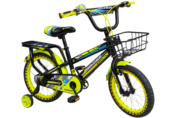 Panther Soda Kids Bike with Basket & Rack – Neon Yellow - 1