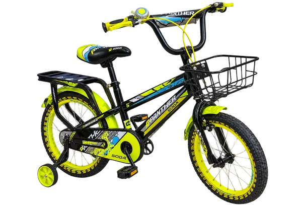 Panther Soda Kids Bike with Basket & Rack – Neon Yellow - 1