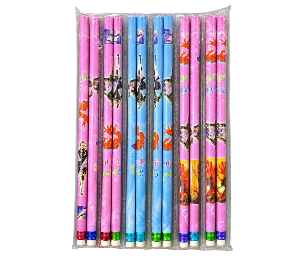 Pink & Blue Printed Pencils with Eraser – 12 pcs - 1