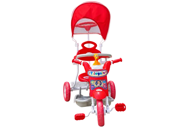 Puppy Tricycle with Canopy & Push Handle – Red - 1