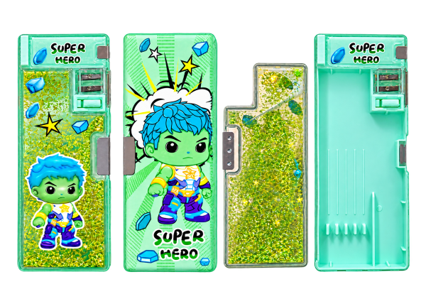 Super Hero Glitter Pencil Box with Sharpener - 1