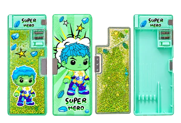 Super Hero Glitter Pencil Box with Sharpener - 1