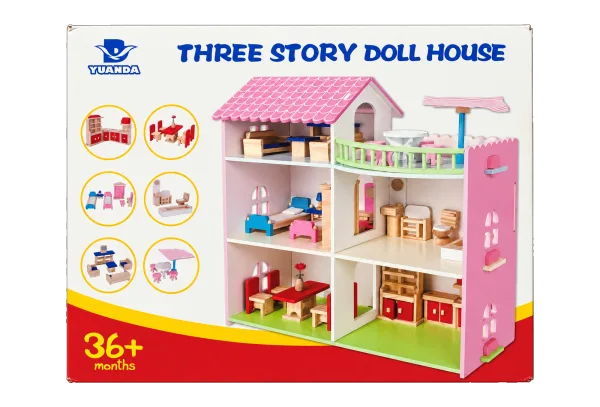 Yuanda Three Story Wooden Doll House YD-8089 - front